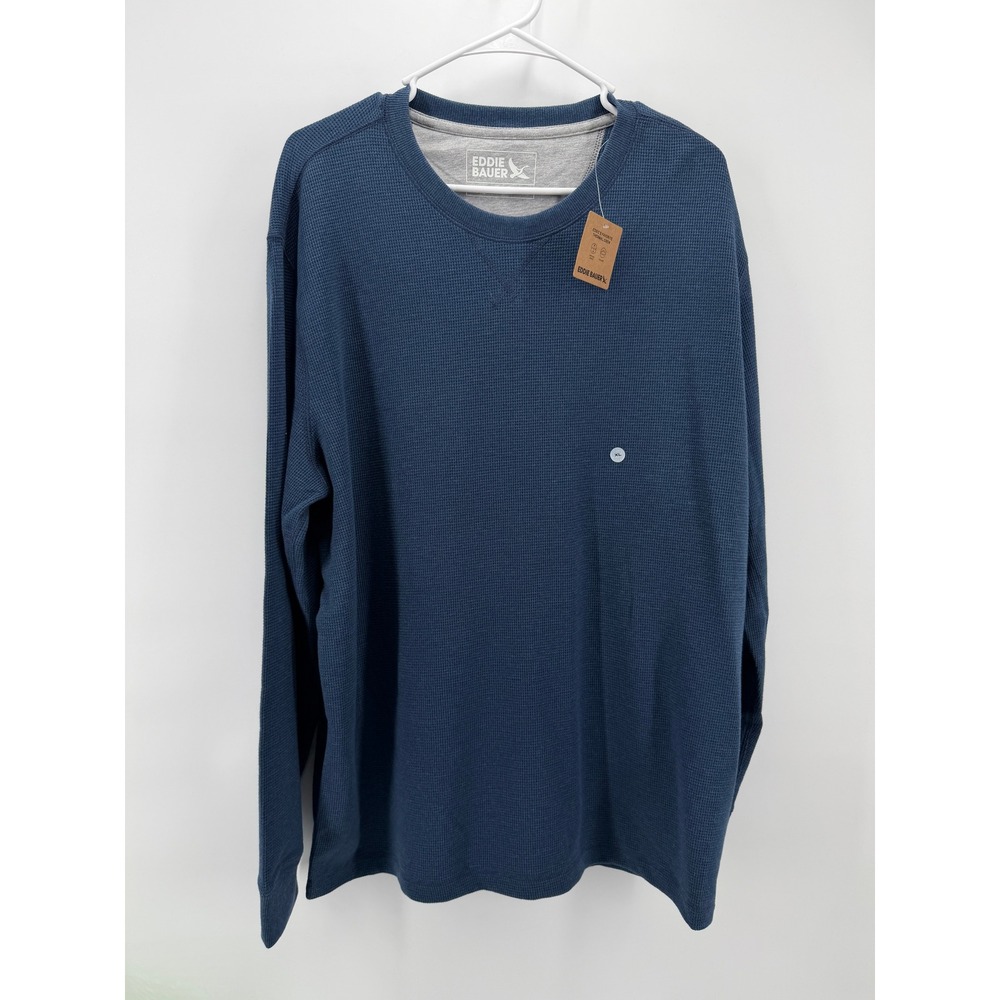 NWT Eddie Bauer Thermal Crew Favorite Waffle Knit Men XL Blue Long Sleeve Shirt